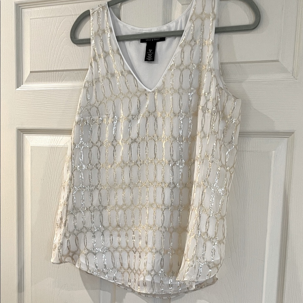 White House Black Market  White and Metallic Tank Top